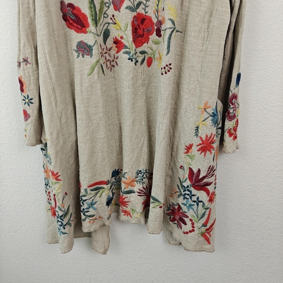 Johnny Was Floral Bird Embroidered Open Hooded Duster Open Front Cartigan LG - Picture 15 of 16